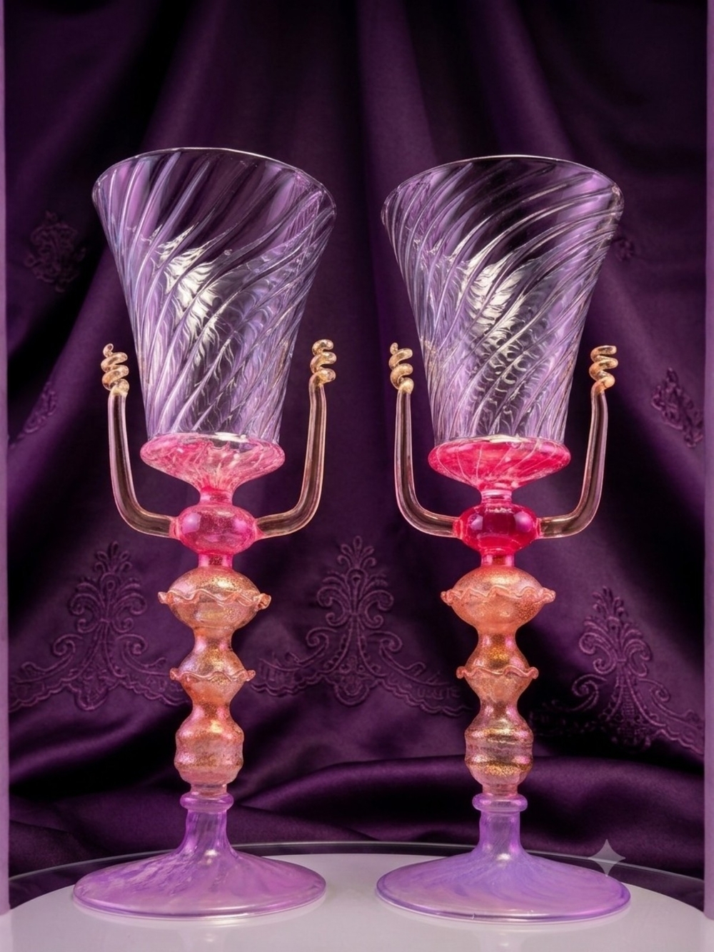 Vintage Murano Art Glass Goblets Set Venetian Venetian-Style Multi-Color